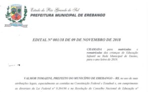 CHAMADA PARA MATRÍCULAS NA REDE MUNICIPAL DE ENSINO